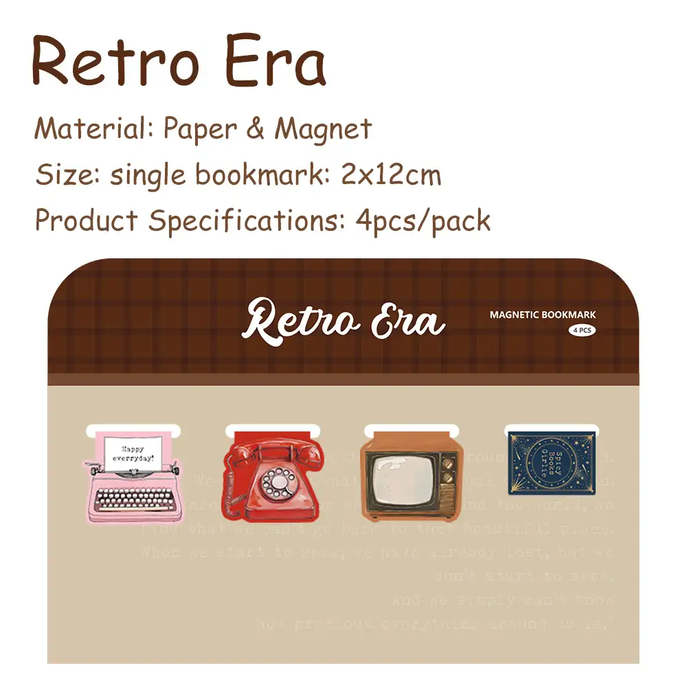 4-Pack Retro Magnetic Bookmarks